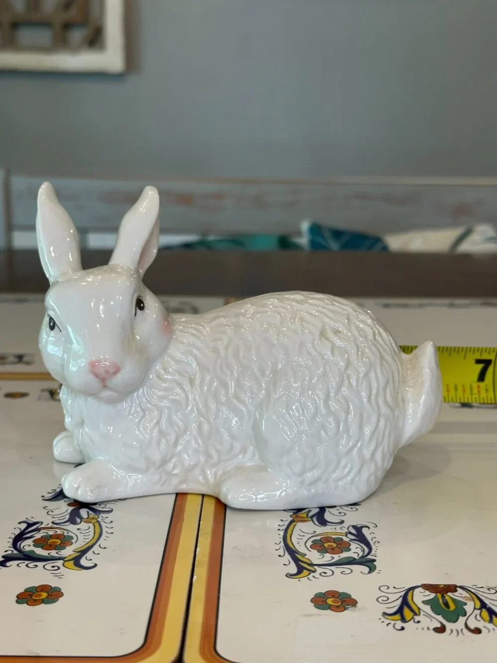 vintage white glazed ceramic rabbit figurine